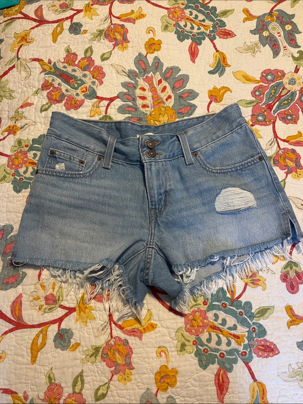 Levi’s Light Blue Distressed Denim Shorts - Women